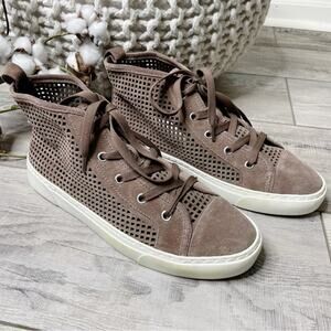 1. State Dulcia Perforated Leather Lace Up High Top Sneakers Brown Taupe Size 8M